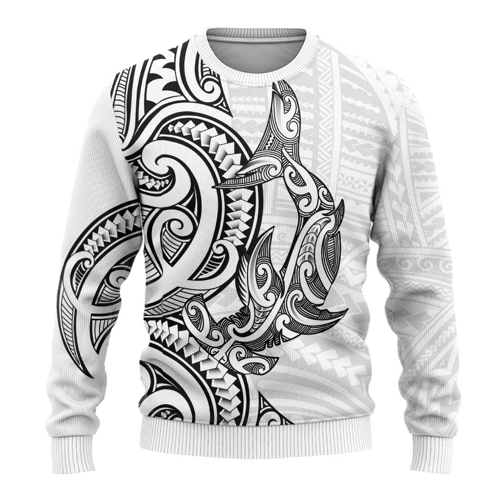 New Zealand Hammerhead Shark Ugly Christmas Sweater Maori Haehae Mangopare White - Vibe Hoodie