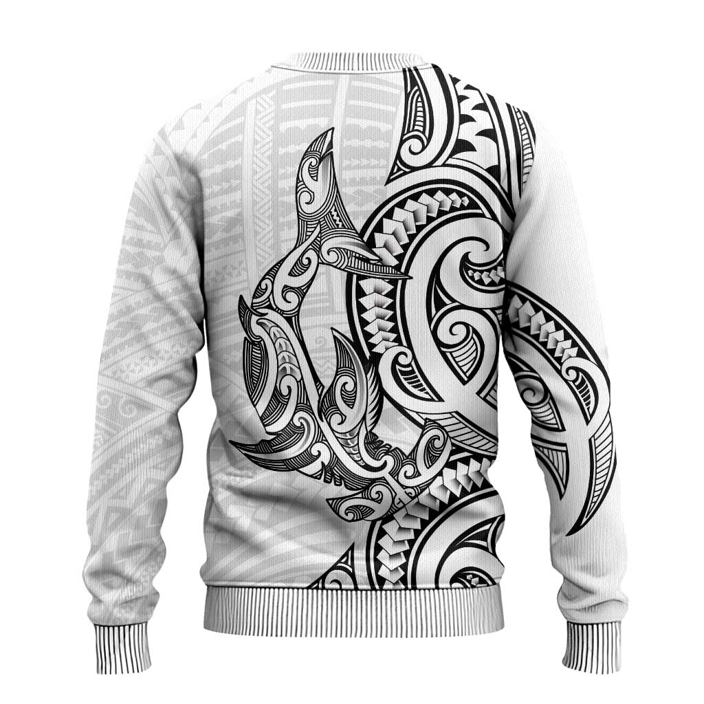 New Zealand Hammerhead Shark Ugly Christmas Sweater Maori Haehae Mangopare White - Vibe Hoodie