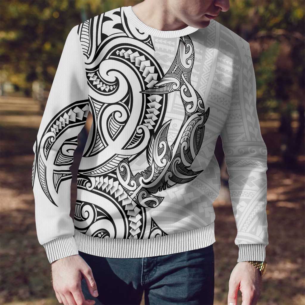 New Zealand Hammerhead Shark Ugly Christmas Sweater Maori Haehae Mangopare White - Vibe Hoodie