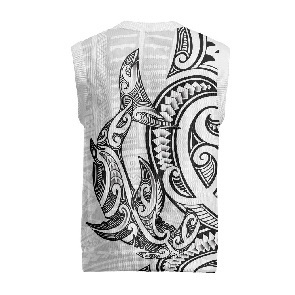 New Zealand Hammerhead Shark Christmas Knitted V-Neck Vest Maori Haehae Mangopare White - Vibe Hoodie