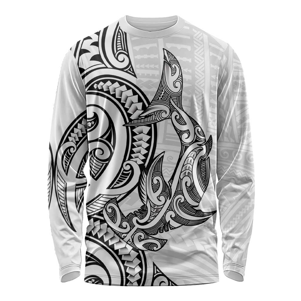 New Zealand Hammerhead Shark Long Sleeve Shirt Maori Haehae Mangopare White - Vibe Hoodie