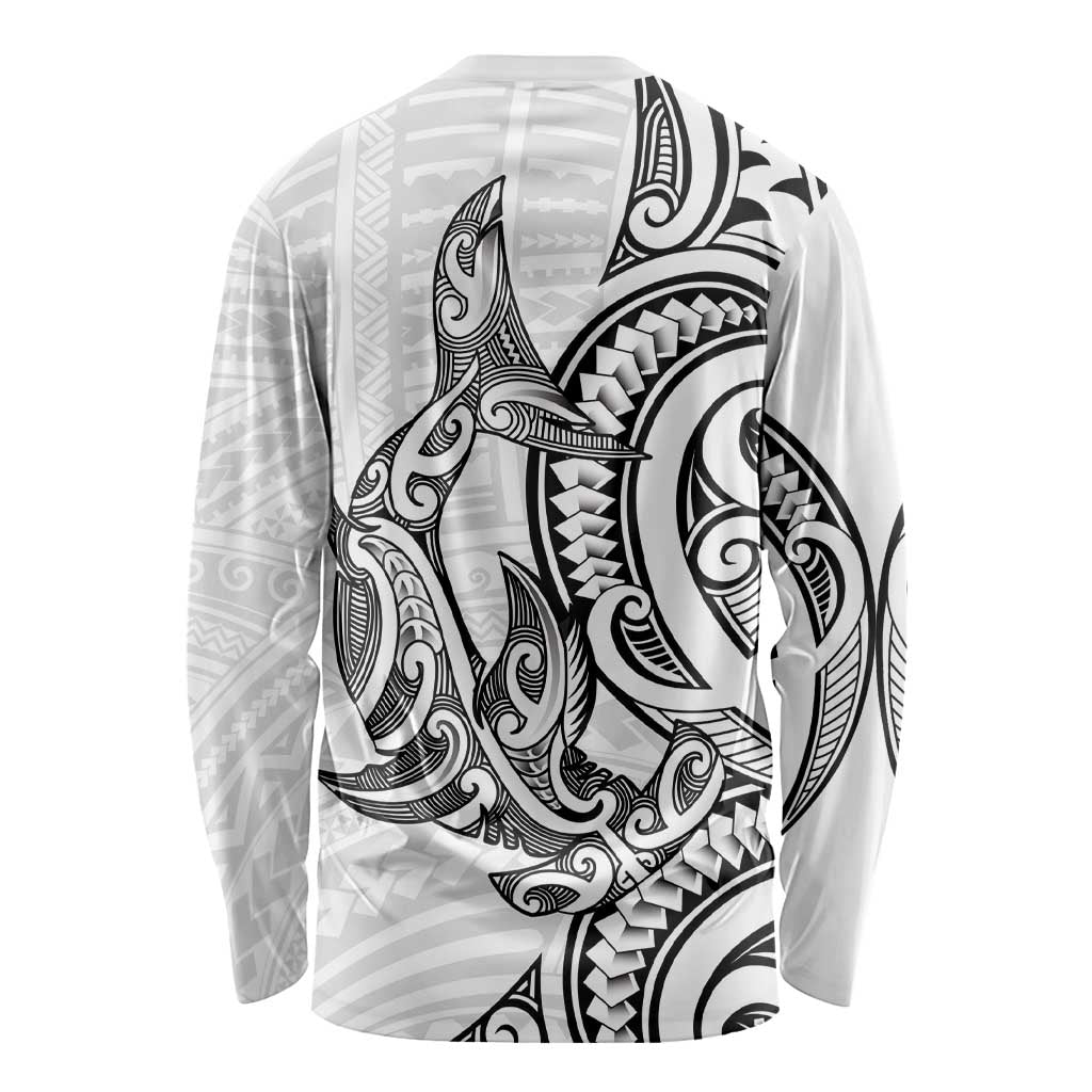 New Zealand Hammerhead Shark Long Sleeve Shirt Maori Haehae Mangopare White - Vibe Hoodie