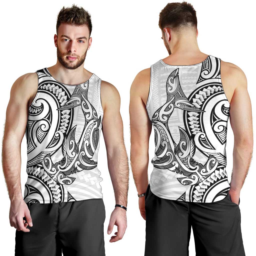 New Zealand Hammerhead Shark Men Tank Top Maori Haehae Mangopare White - Vibe Hoodie