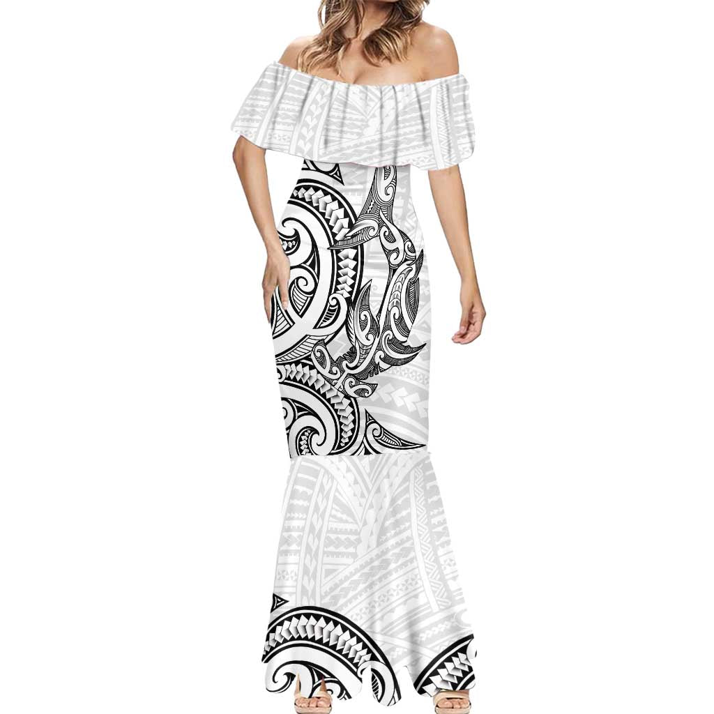 New Zealand Hammerhead Shark Mermaid Dress Maori Haehae Mangopare White - Vibe Hoodie