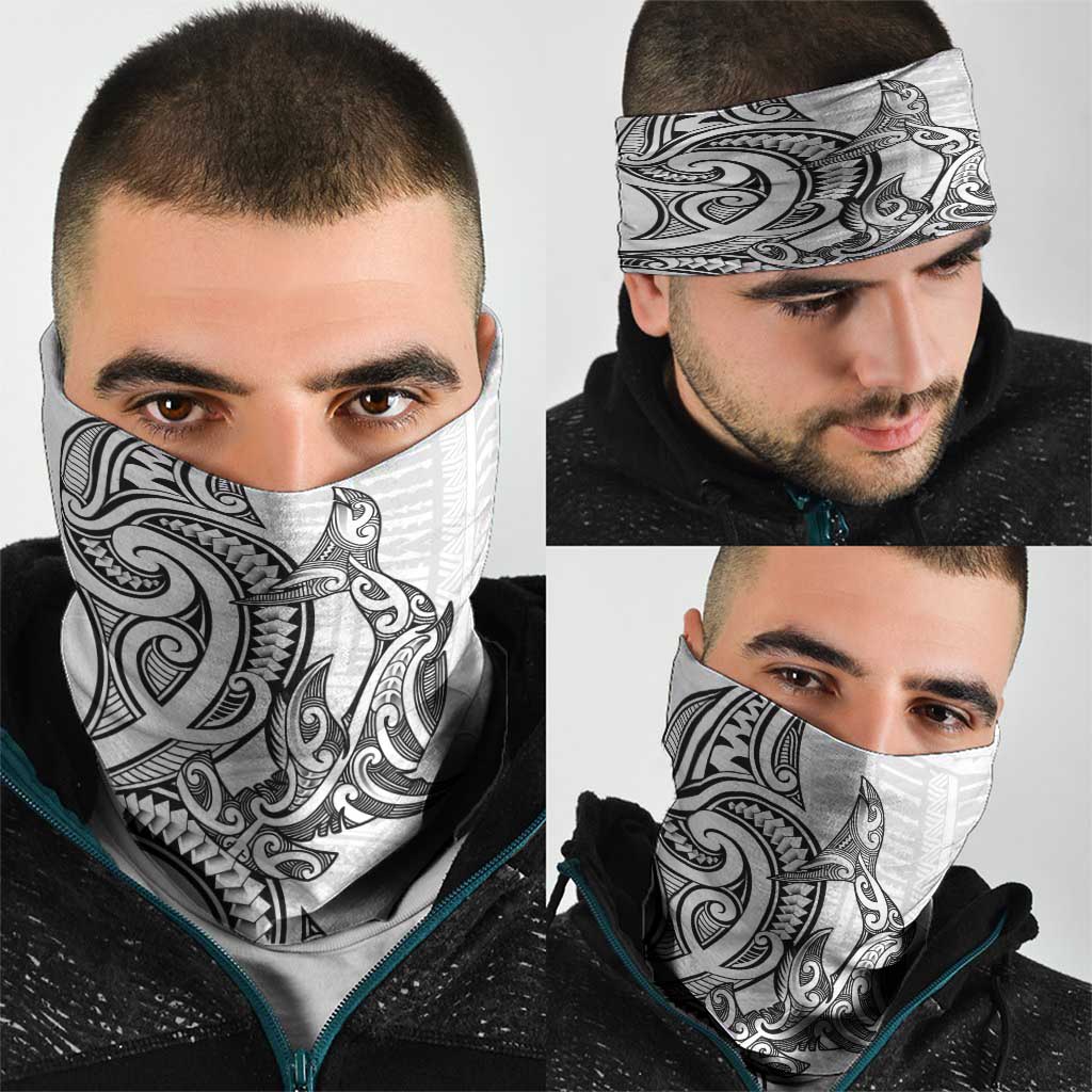 New Zealand Hammerhead Shark Neck Gaiter Maori Haehae Mangopare White - Vibe Hoodie