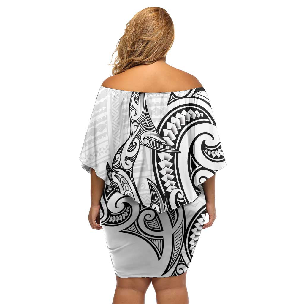 New Zealand Hammerhead Shark Off Shoulder Short Dress Maori Haehae Mangopare White - Vibe Hoodie