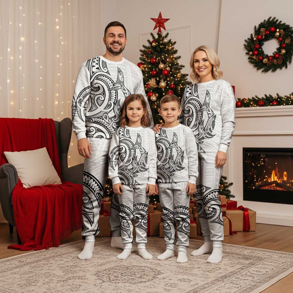 New Zealand Hammerhead Shark Christmas Pajama Set Maori Haehae Mangopare White - Vibe Hoodie