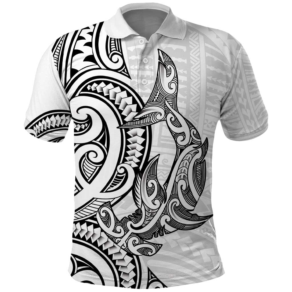 New Zealand Hammerhead Shark Polo Shirt Maori Haehae Mangopare White - Vibe Hoodie