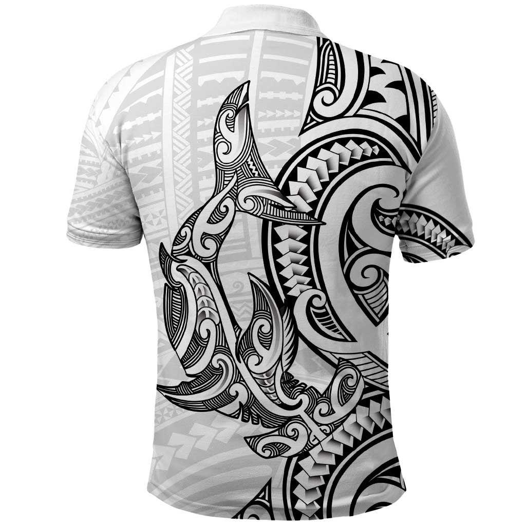 New Zealand Hammerhead Shark Polo Shirt Maori Haehae Mangopare White - Vibe Hoodie