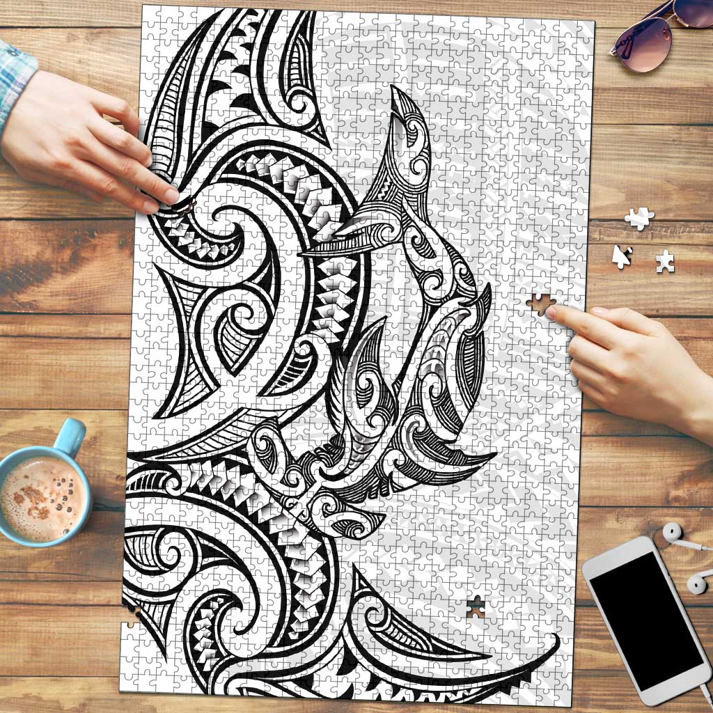 New Zealand Hammerhead Shark Puzzle Maori Haehae Mangopare White - Vibe Hoodie