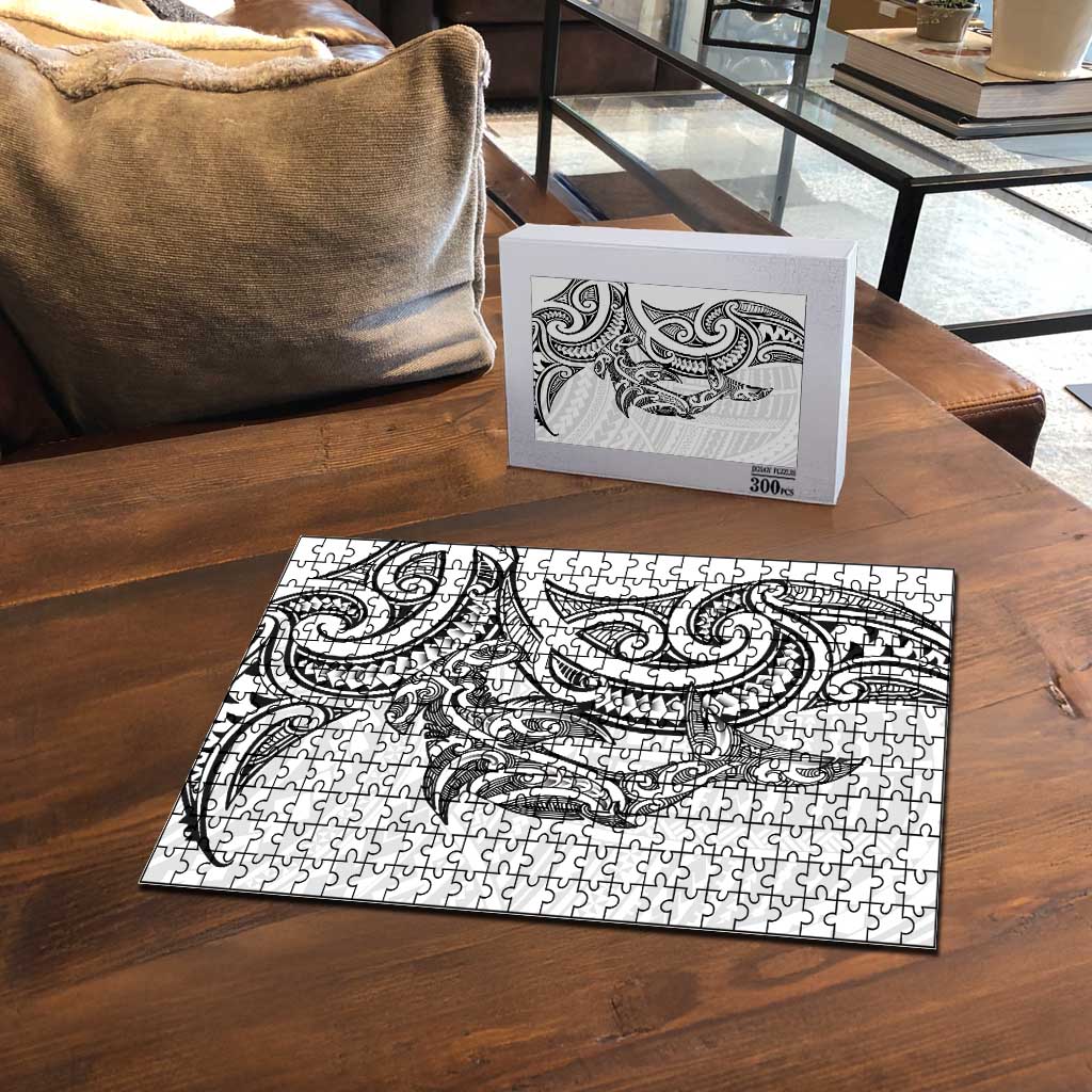 New Zealand Hammerhead Shark Puzzle Maori Haehae Mangopare White - Vibe Hoodie