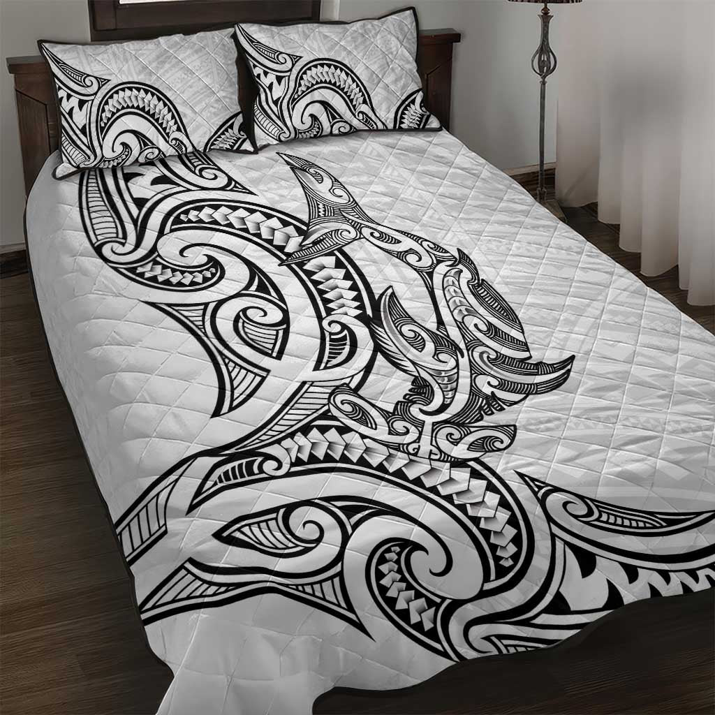 New Zealand Hammerhead Shark Quilt Bed Set Maori Haehae Mangopare White - Vibe Hoodie