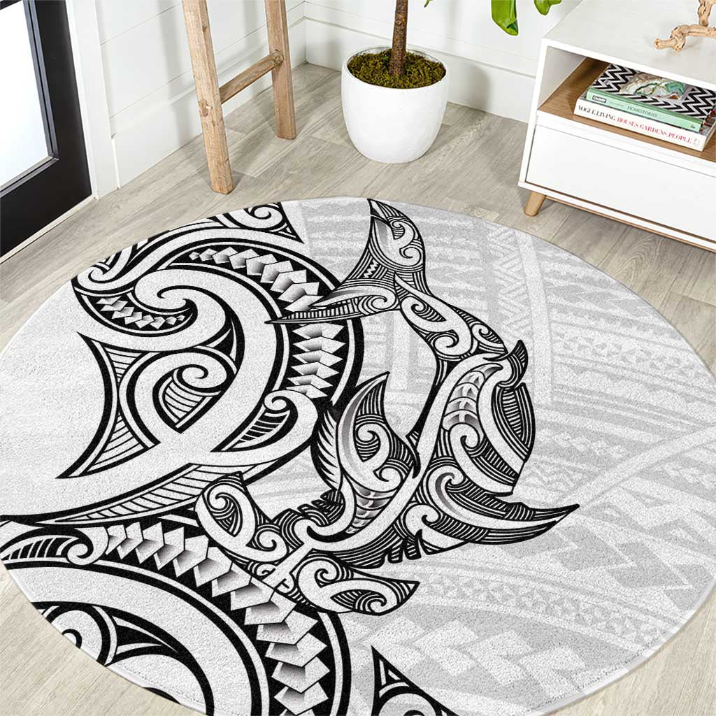 New Zealand Hammerhead Shark Round Carpet Maori Haehae Mangopare White - Vibe Hoodie