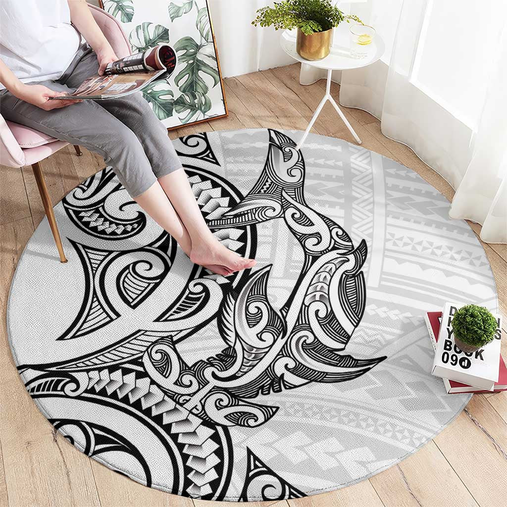 New Zealand Hammerhead Shark Round Carpet Maori Haehae Mangopare White - Vibe Hoodie
