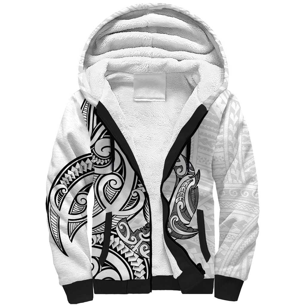 New Zealand Hammerhead Shark Sherpa Hoodie Maori Haehae Mangopare White - Vibe Hoodie