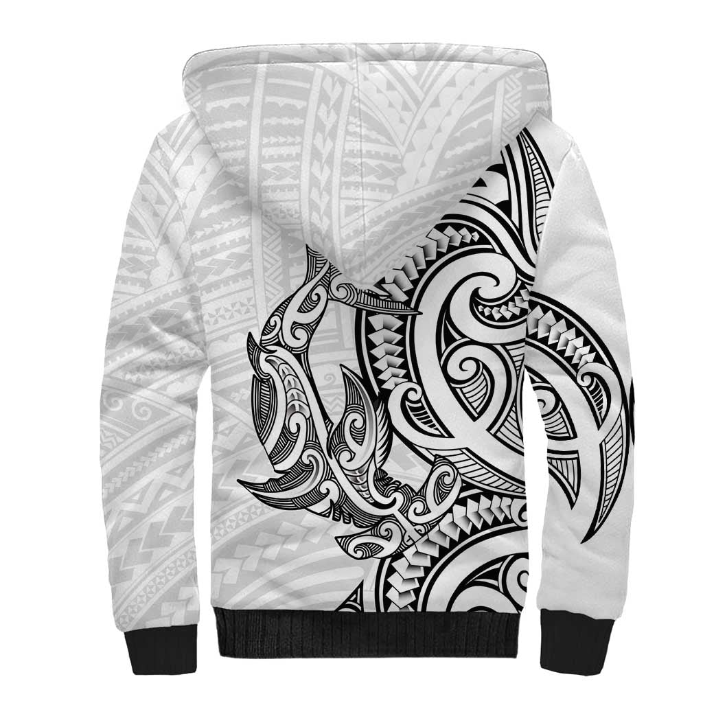 New Zealand Hammerhead Shark Sherpa Hoodie Maori Haehae Mangopare White - Vibe Hoodie