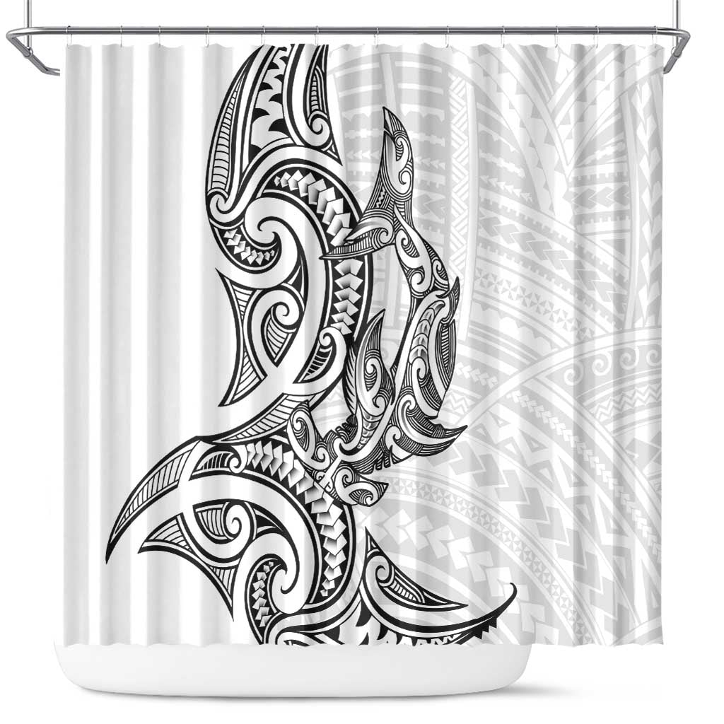 New Zealand Hammerhead Shark Shower Curtain Maori Haehae Mangopare White - Vibe Hoodie