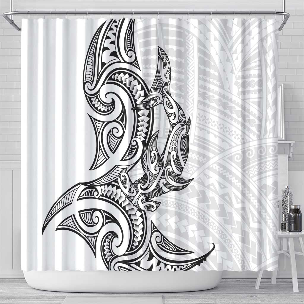 New Zealand Hammerhead Shark Shower Curtain Maori Haehae Mangopare White - Vibe Hoodie