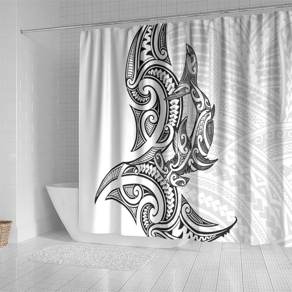 New Zealand Hammerhead Shark Shower Curtain Maori Haehae Mangopare White - Vibe Hoodie
