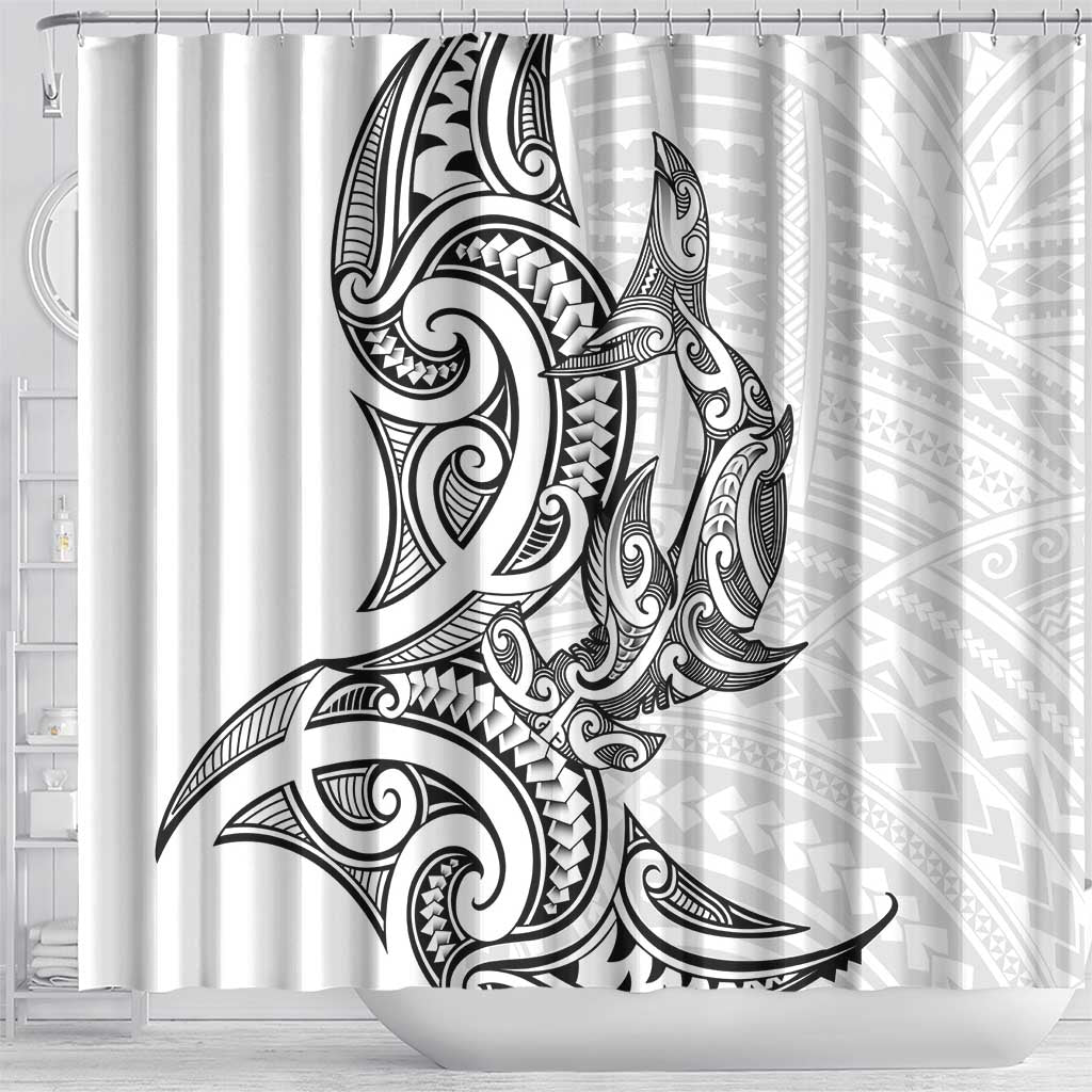 New Zealand Hammerhead Shark Shower Curtain Maori Haehae Mangopare White - Vibe Hoodie