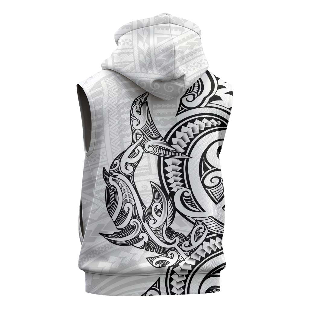New Zealand Hammerhead Shark Sleeveless Hoodie Maori Haehae Mangopare White - Vibe Hoodie