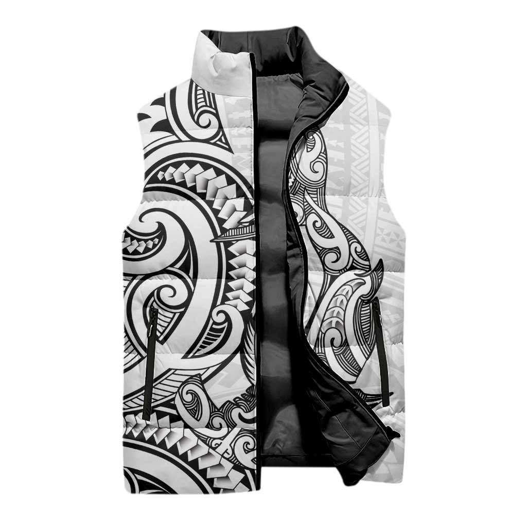New Zealand Hammerhead Shark Sleeveless Puffer Jacket Maori Haehae Mangopare White - Vibe Hoodie