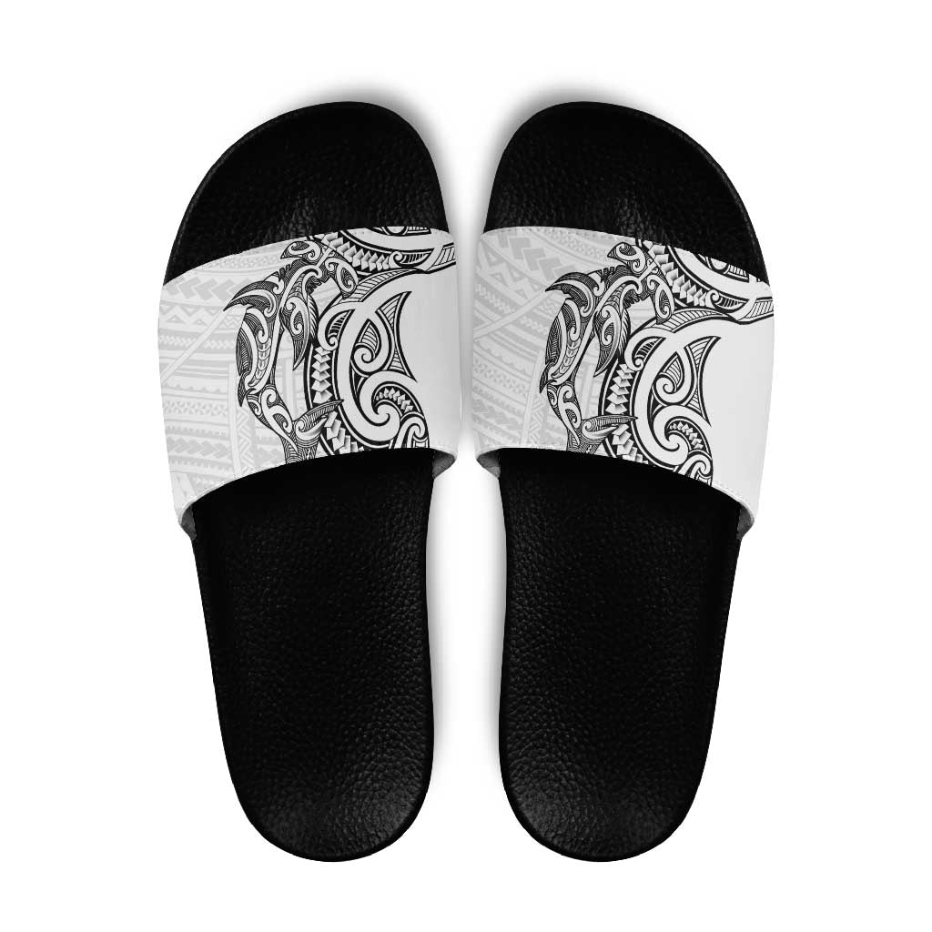 New Zealand Hammerhead Shark Slide Sandals Maori Haehae Mangopare White - Vibe Hoodie