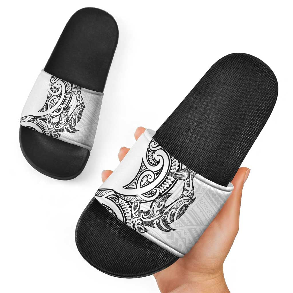 New Zealand Hammerhead Shark Slide Sandals Maori Haehae Mangopare White - Vibe Hoodie