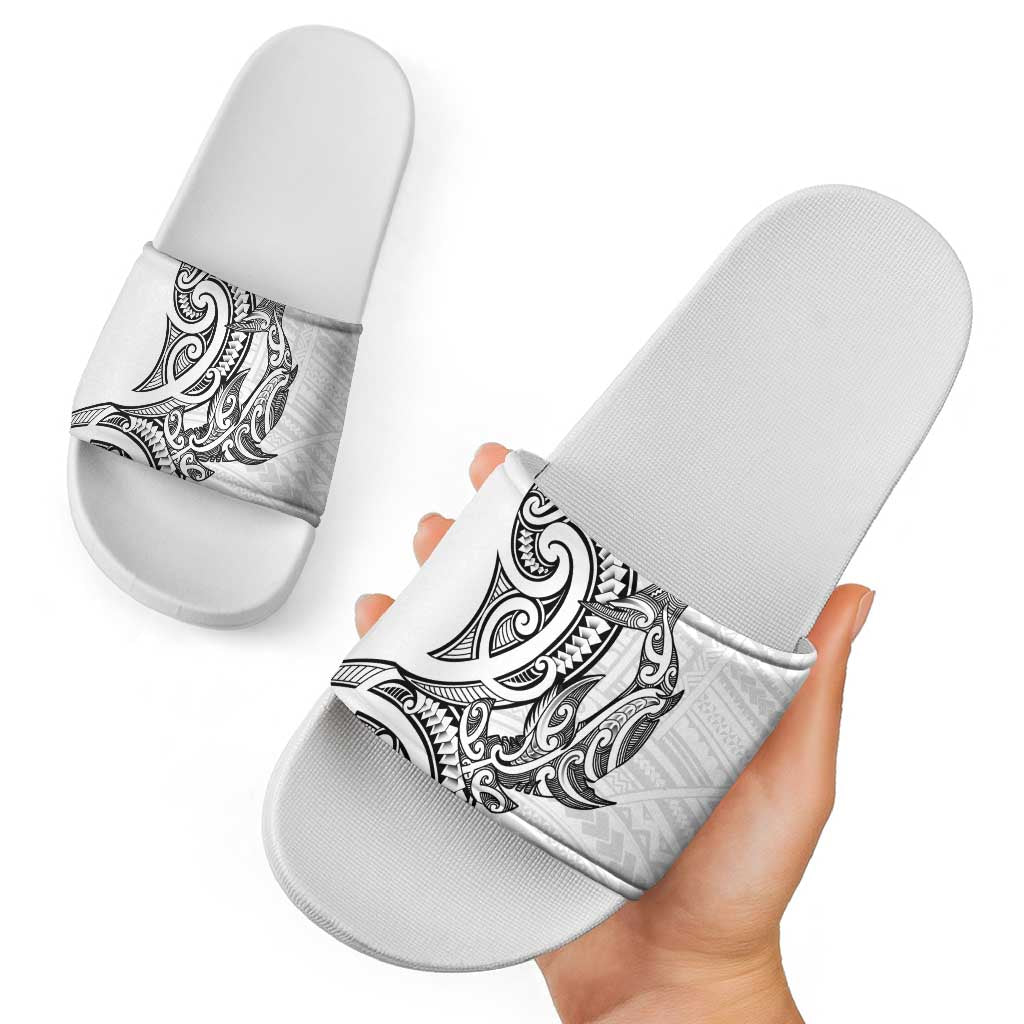 New Zealand Hammerhead Shark Slide Sandals Maori Haehae Mangopare White - Vibe Hoodie