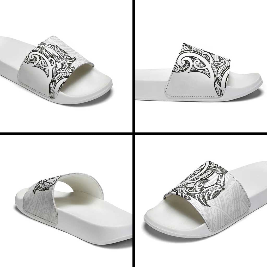 New Zealand Hammerhead Shark Slide Sandals Maori Haehae Mangopare White - Vibe Hoodie