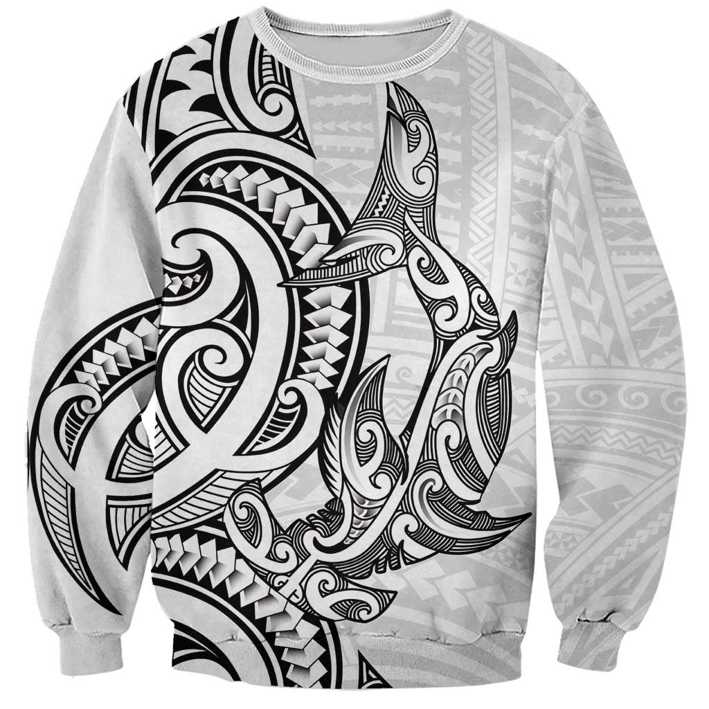 New Zealand Hammerhead Shark Sweatshirt Maori Haehae Mangopare White - Vibe Hoodie
