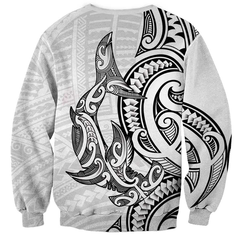New Zealand Hammerhead Shark Sweatshirt Maori Haehae Mangopare White - Vibe Hoodie