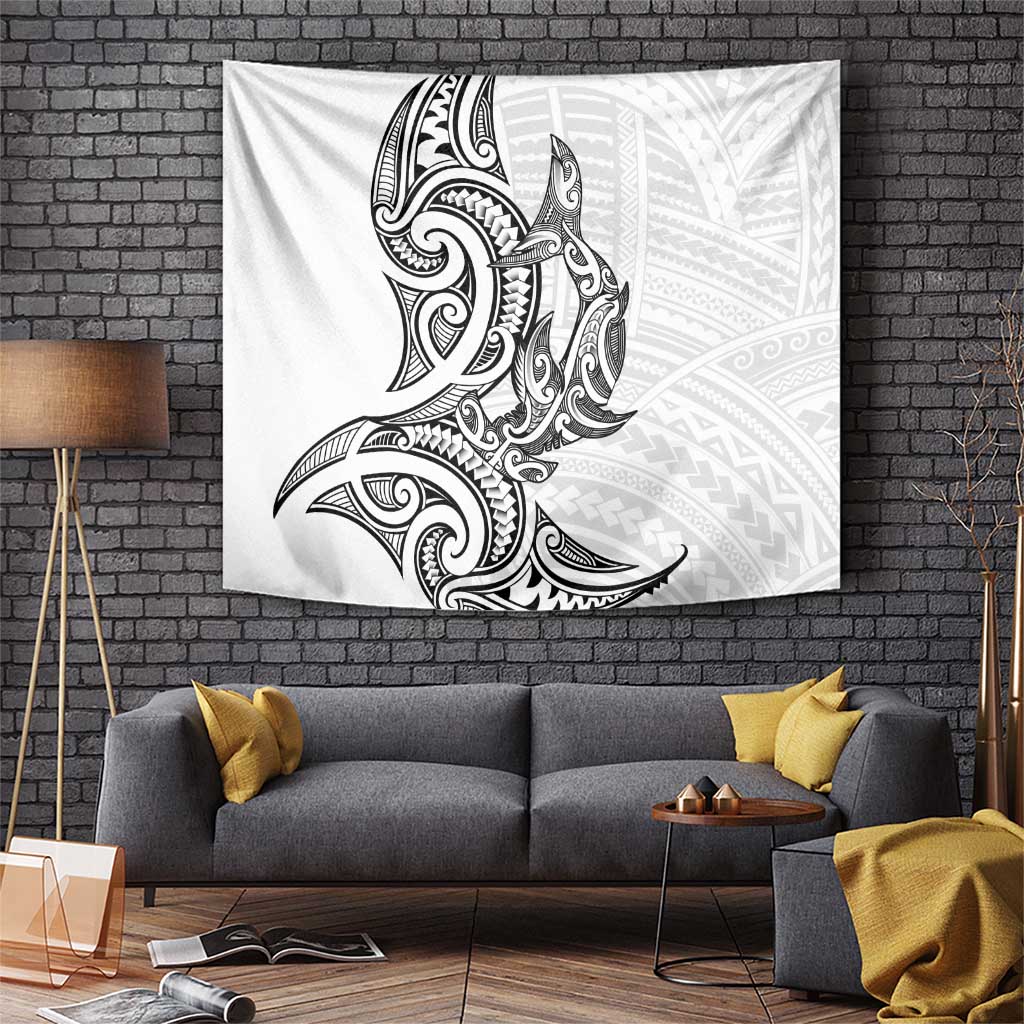 New Zealand Hammerhead Shark Tapestry Maori Haehae Mangopare White - Vibe Hoodie
