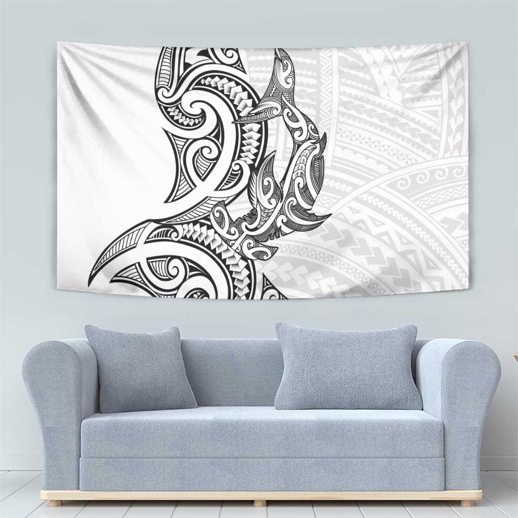 New Zealand Hammerhead Shark Tapestry Maori Haehae Mangopare White - Vibe Hoodie