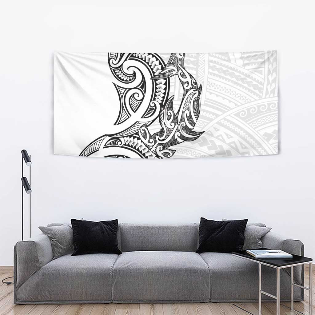 New Zealand Hammerhead Shark Tapestry Maori Haehae Mangopare White - Vibe Hoodie