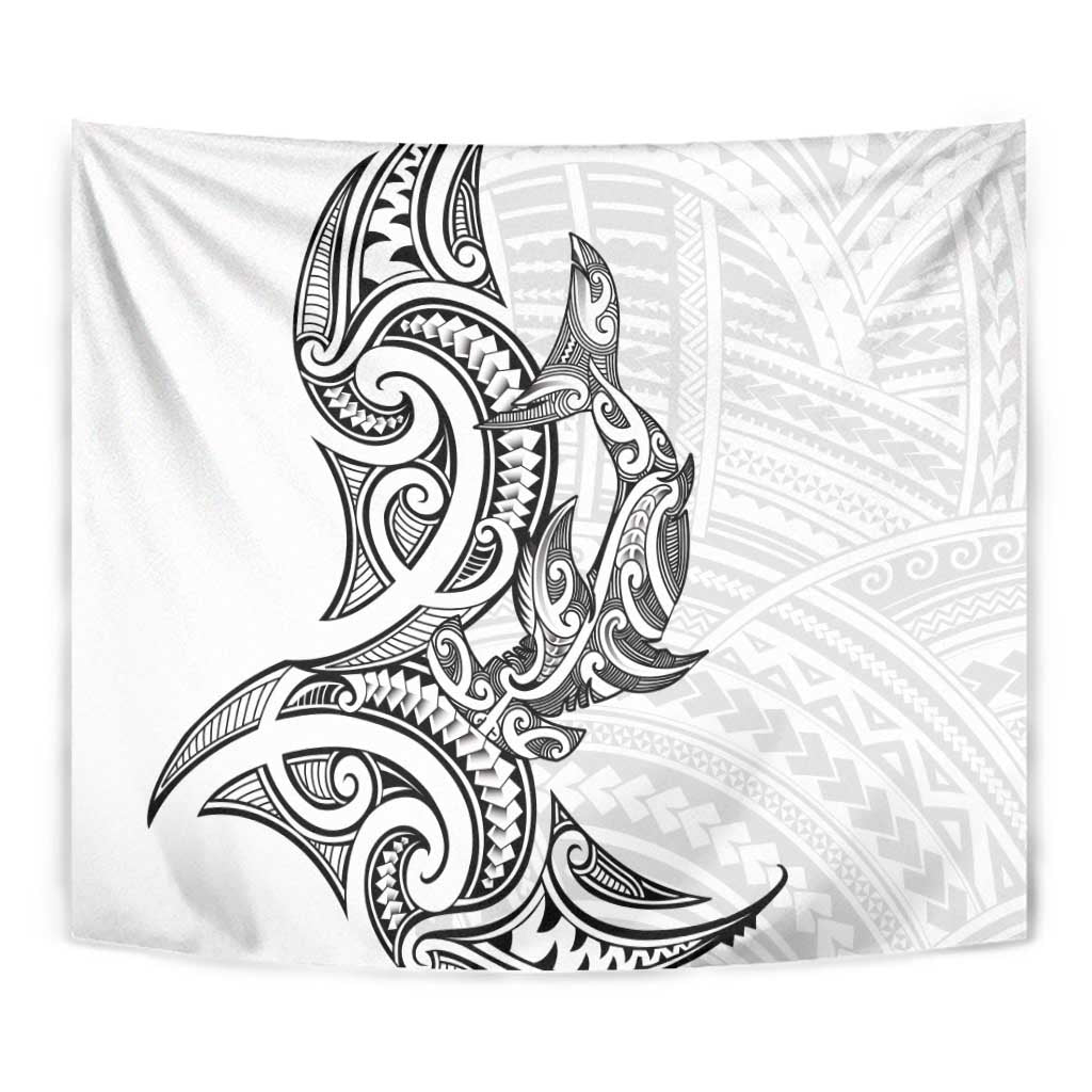 New Zealand Hammerhead Shark Tapestry Maori Haehae Mangopare White - Vibe Hoodie