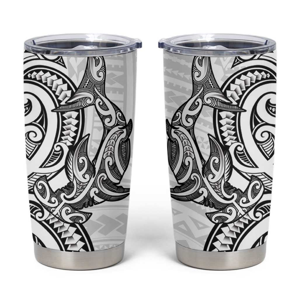 New Zealand Hammerhead Shark Tumbler Cup Maori Haehae Mangopare White - Vibe Hoodie