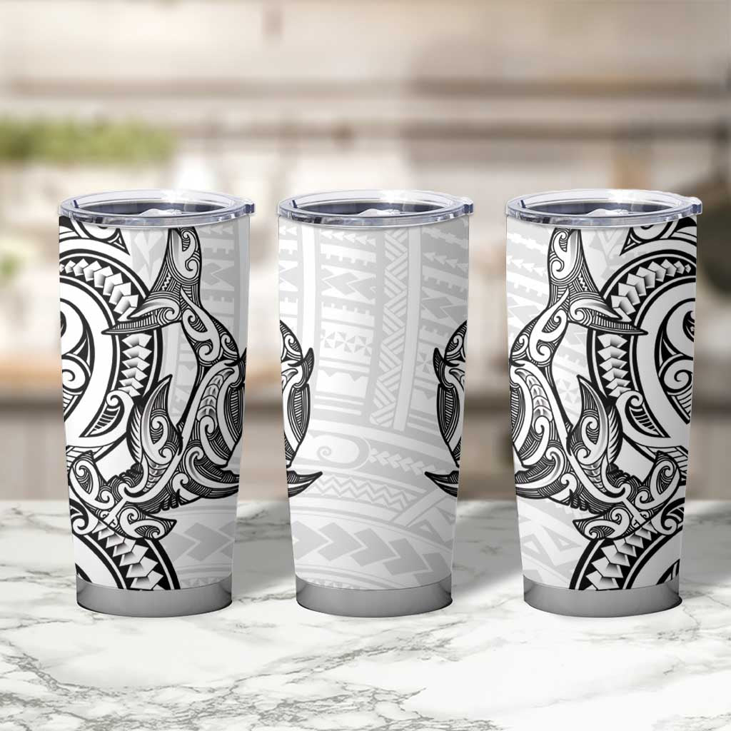New Zealand Hammerhead Shark Tumbler Cup Maori Haehae Mangopare White - Vibe Hoodie