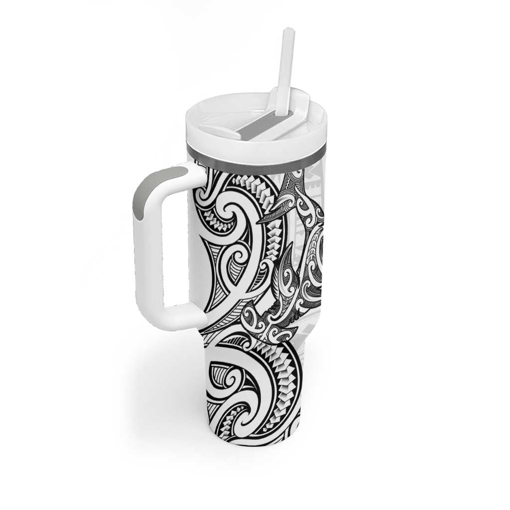 New Zealand Hammerhead Shark Tumbler With Handle Maori Haehae Mangopare White - Vibe Hoodie