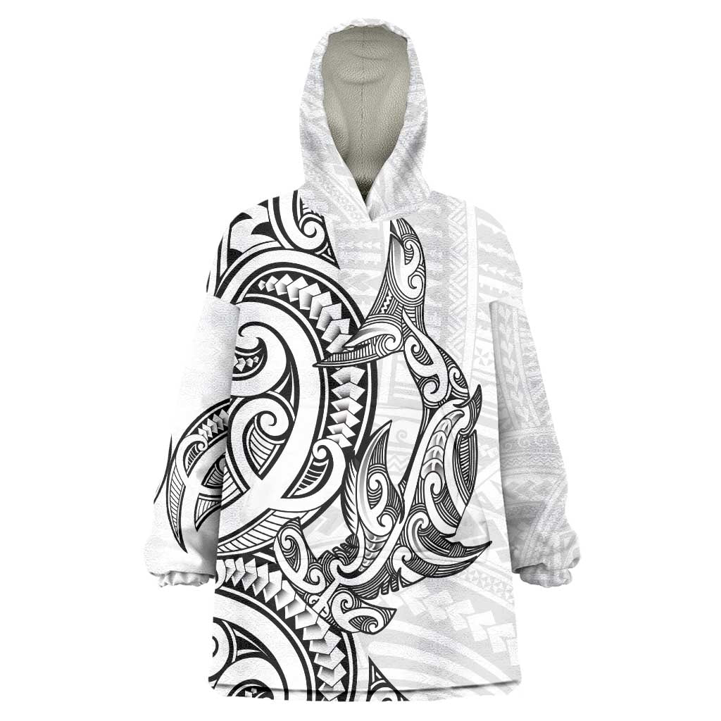 New Zealand Hammerhead Shark Wearable Blanket Hoodie Maori Haehae Mangopare White - Vibe Hoodie