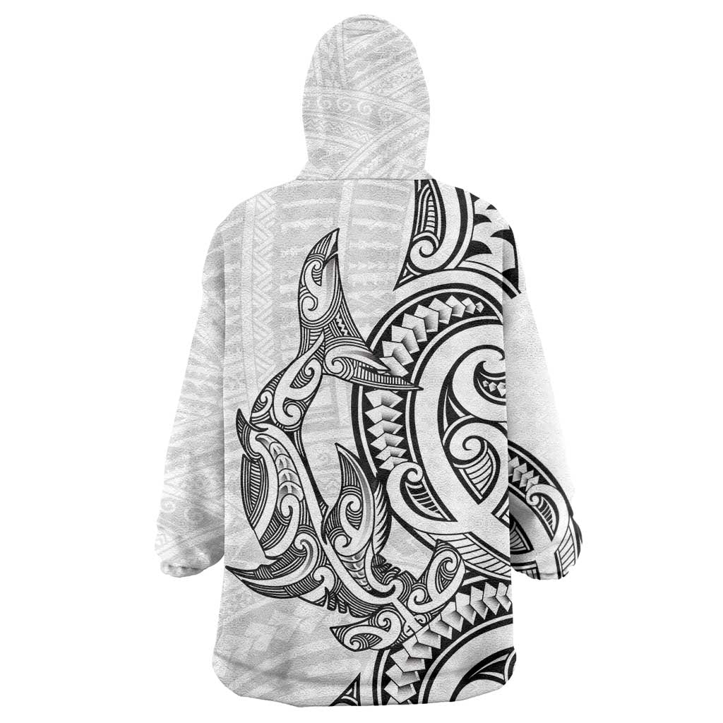New Zealand Hammerhead Shark Wearable Blanket Hoodie Maori Haehae Mangopare White - Vibe Hoodie