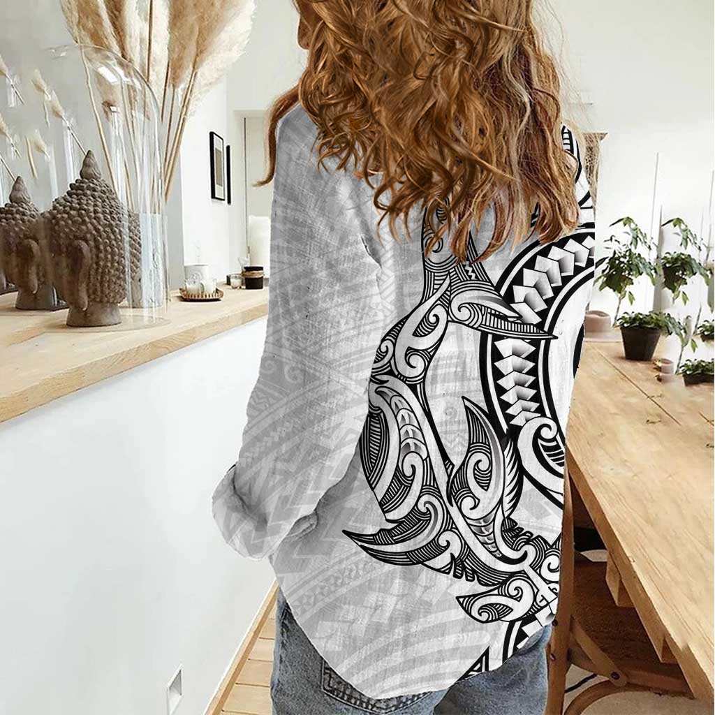 New Zealand Hammerhead Shark Women Casual Shirt Maori Haehae Mangopare White - Vibe Hoodie