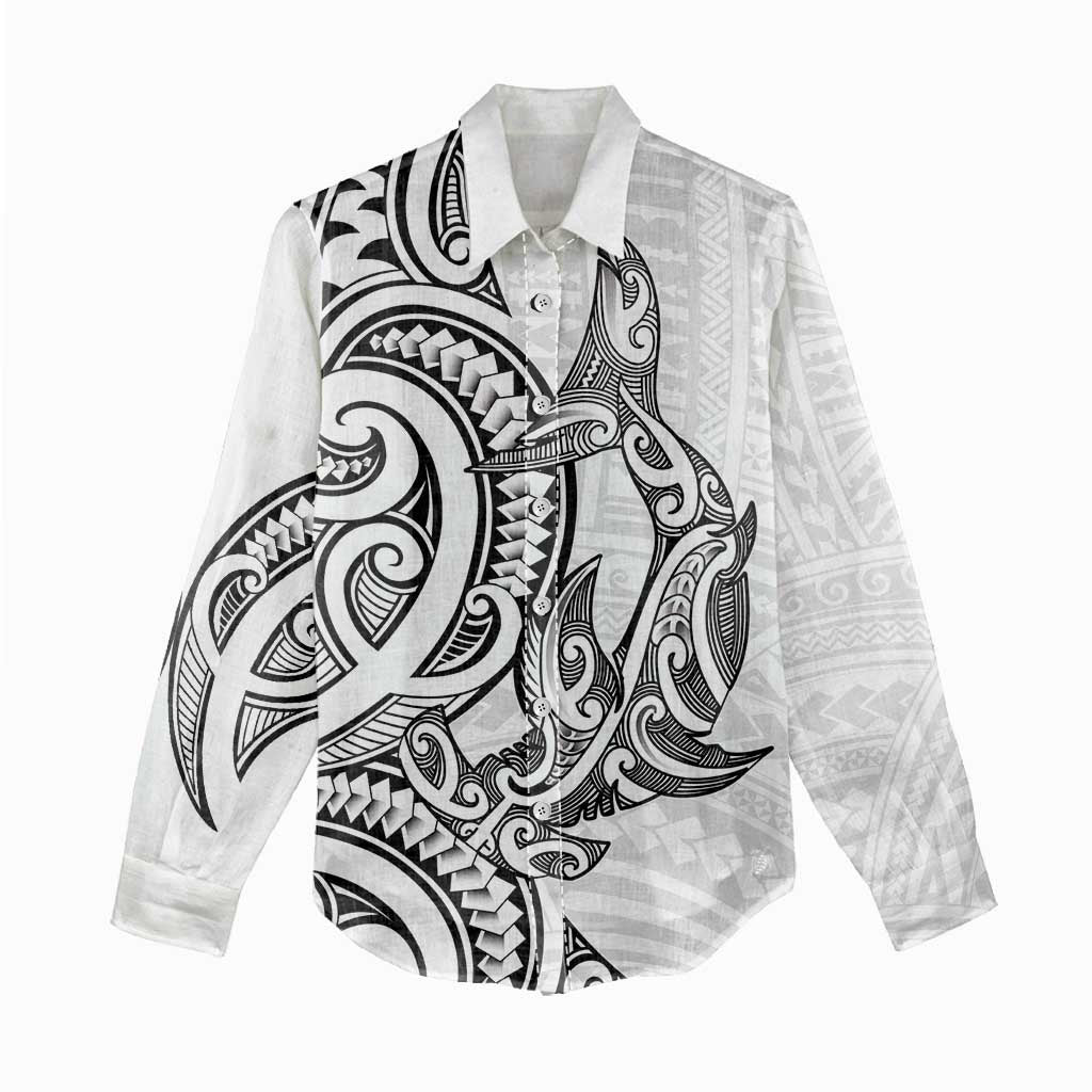 New Zealand Hammerhead Shark Women Casual Shirt Maori Haehae Mangopare White - Vibe Hoodie