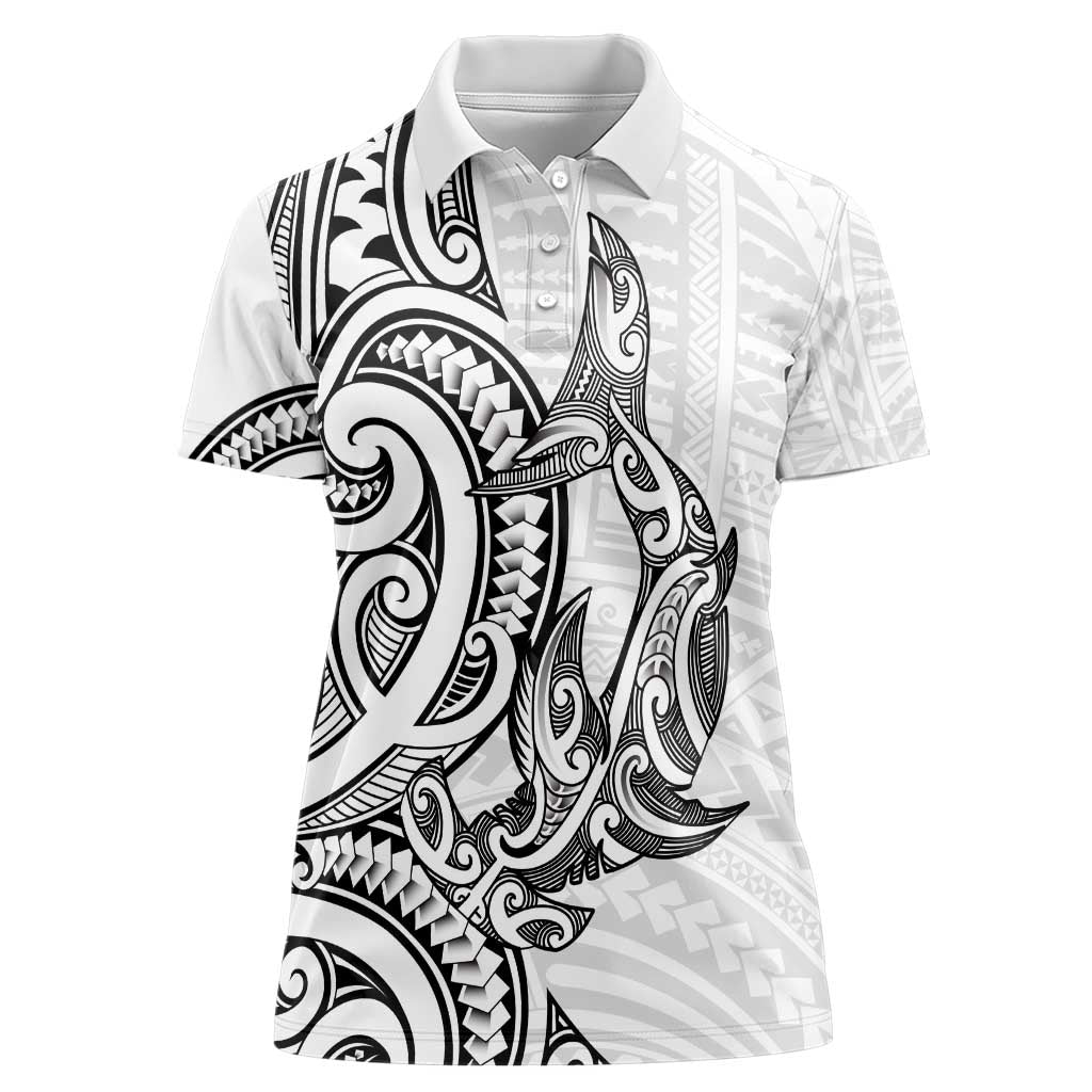 New Zealand Hammerhead Shark Women Polo Shirt Maori Haehae Mangopare White - Vibe Hoodie