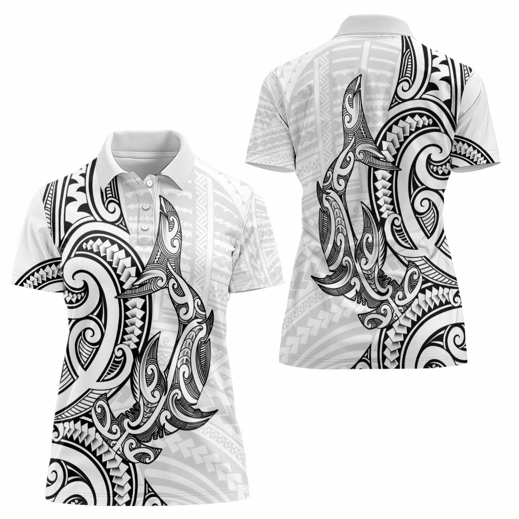 New Zealand Hammerhead Shark Women Polo Shirt Maori Haehae Mangopare White - Vibe Hoodie