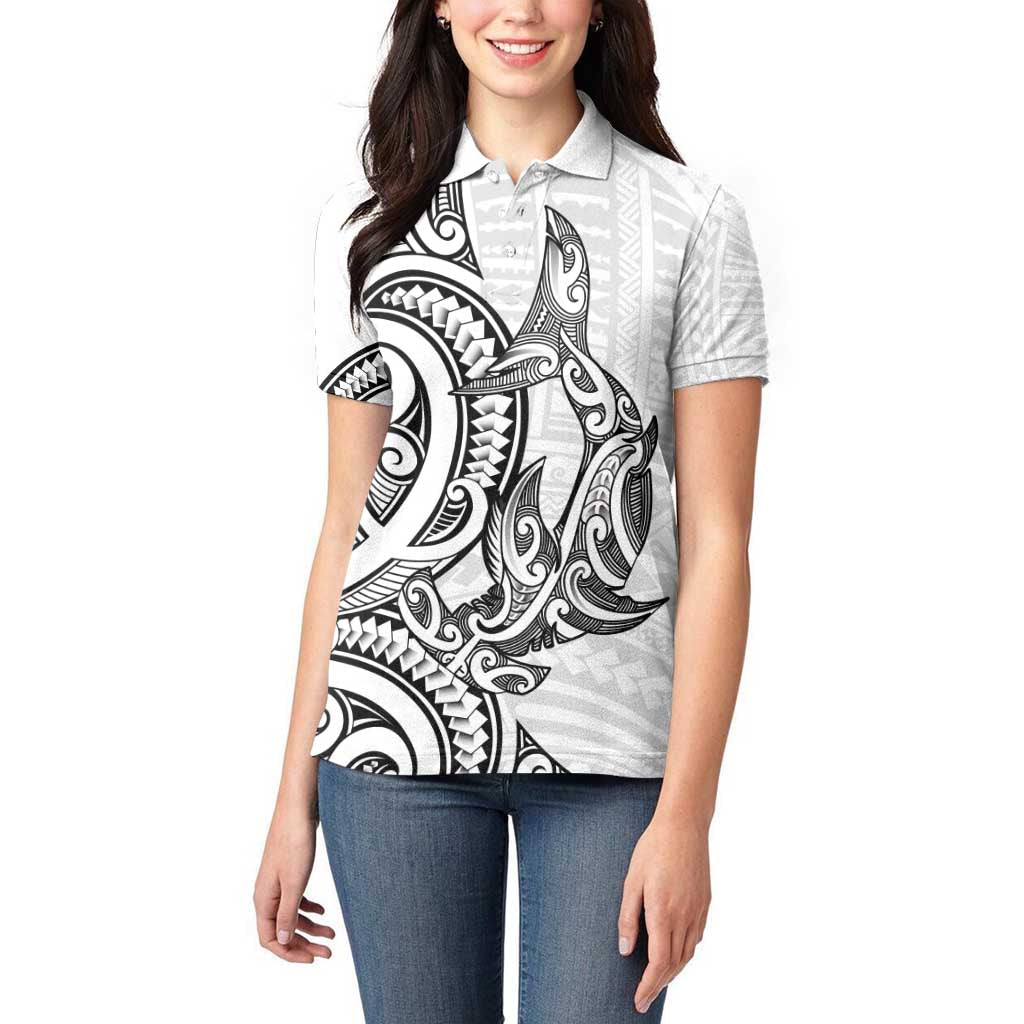 New Zealand Hammerhead Shark Women Polo Shirt Maori Haehae Mangopare White - Vibe Hoodie