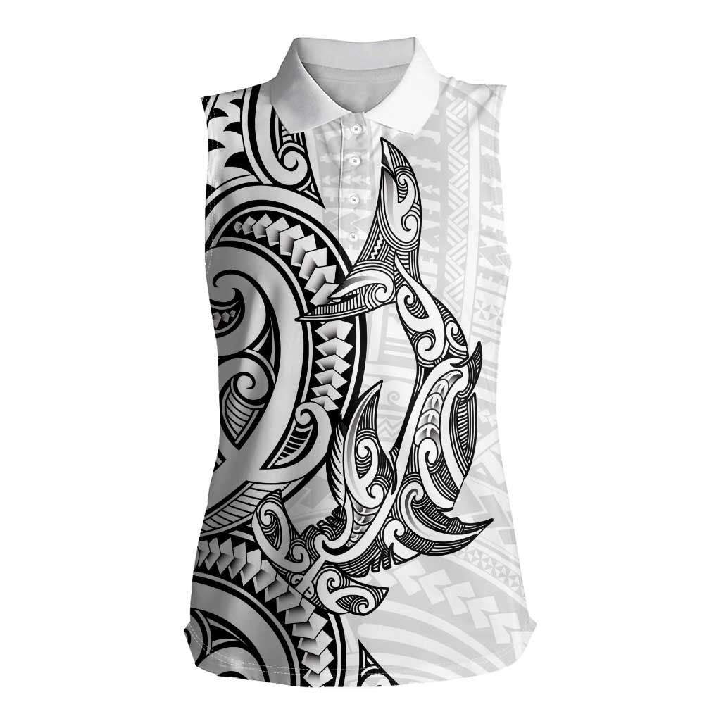 New Zealand Hammerhead Shark Women Sleeveless Polo Shirt Maori Haehae Mangopare White - Vibe Hoodie