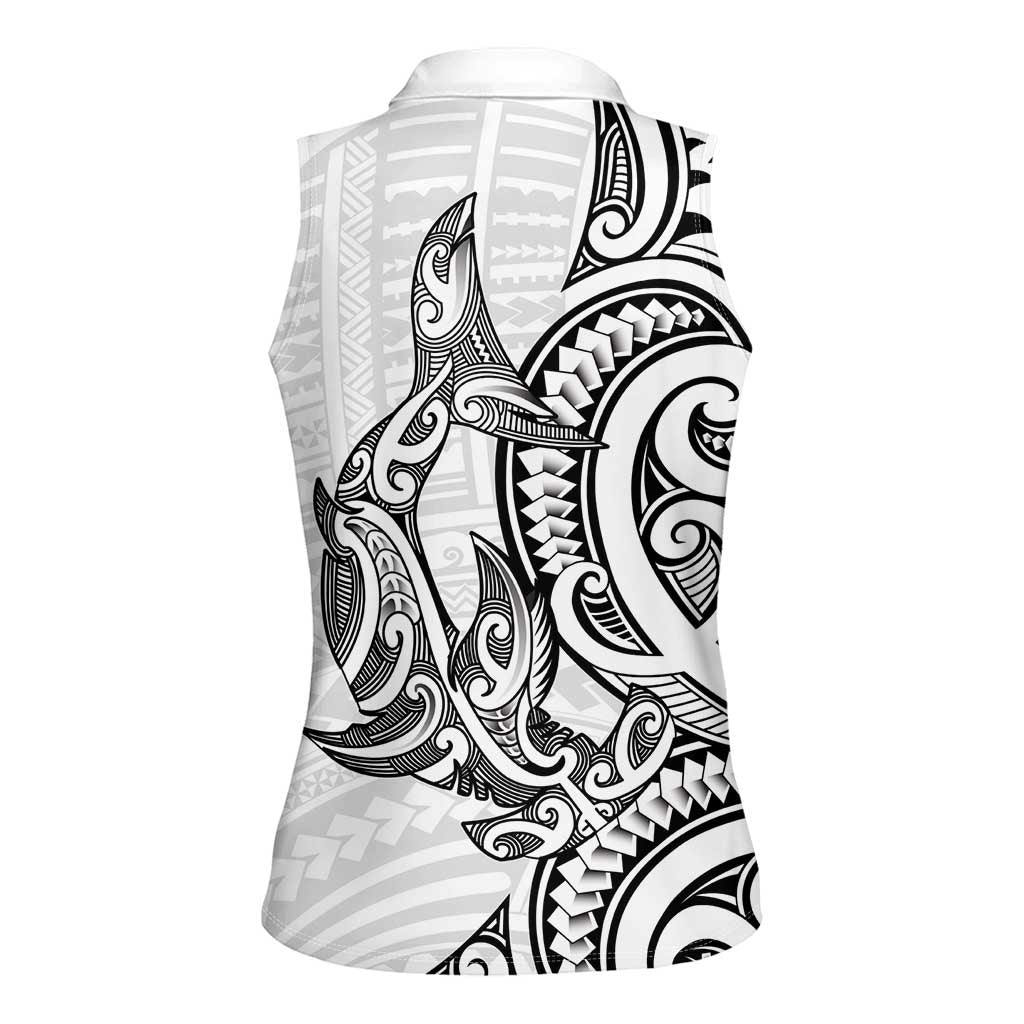 New Zealand Hammerhead Shark Women Sleeveless Polo Shirt Maori Haehae Mangopare White - Vibe Hoodie