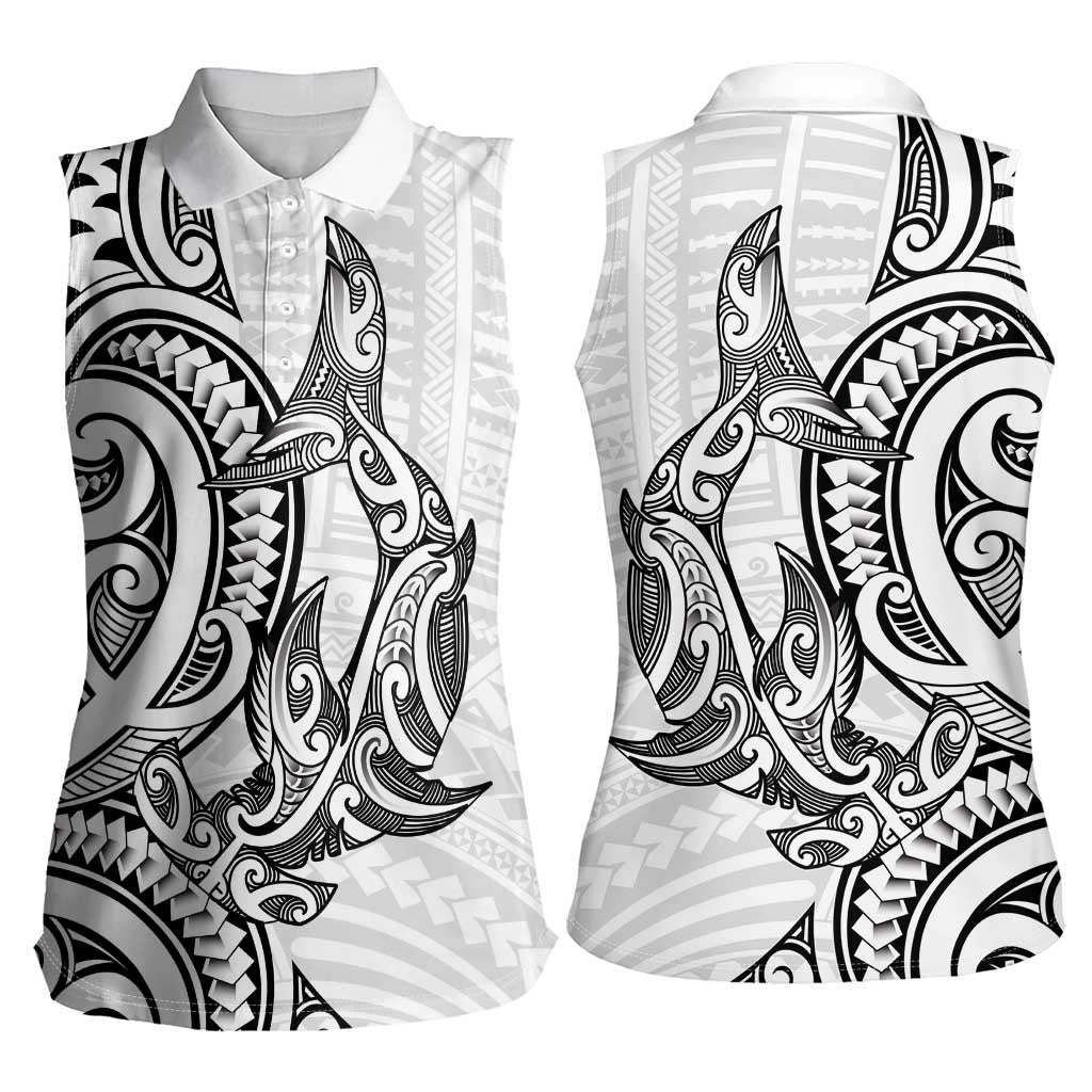 New Zealand Hammerhead Shark Women Sleeveless Polo Shirt Maori Haehae Mangopare White - Vibe Hoodie
