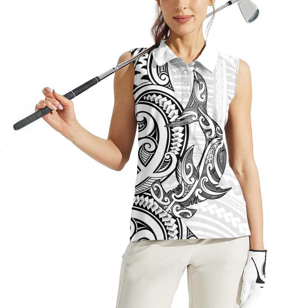 New Zealand Hammerhead Shark Women Sleeveless Polo Shirt Maori Haehae Mangopare White - Vibe Hoodie